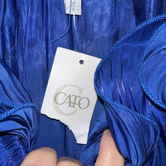 Cato Women’s Royal Blue Shimmer Ruffle Blouse Small NWT - Picture 7 of 10